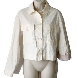 Zara Viscose Linen Crop Jacket S Lined Striped Cotton
